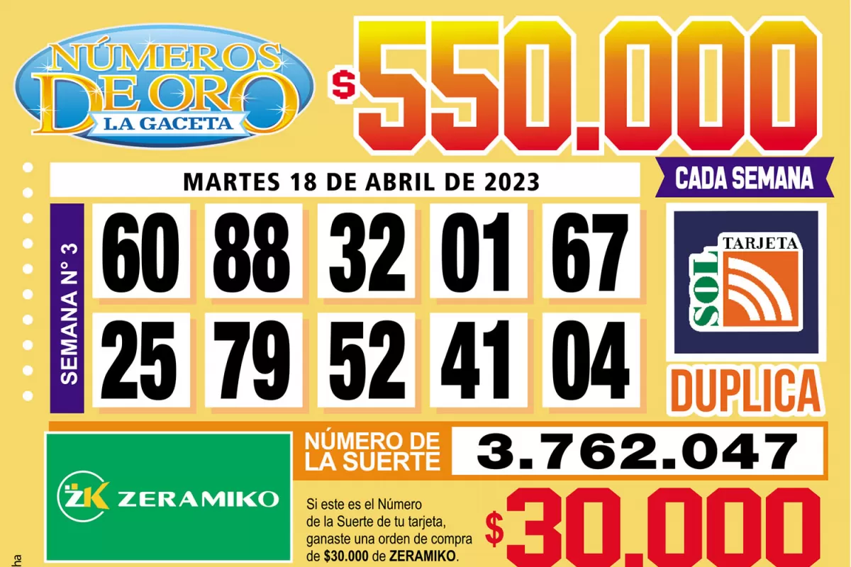 Los Números de Oro de LA GACETA del 18 de abril de 2023