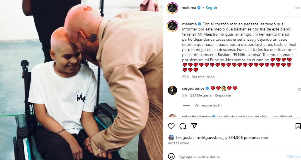 El posteo de despedida de Maluma a Bastián