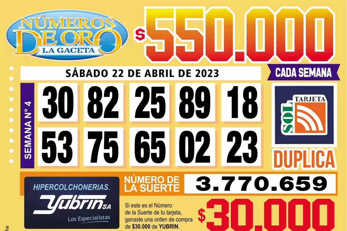 Los Números de Oro de LA GACETA del 22 de abril de 2023