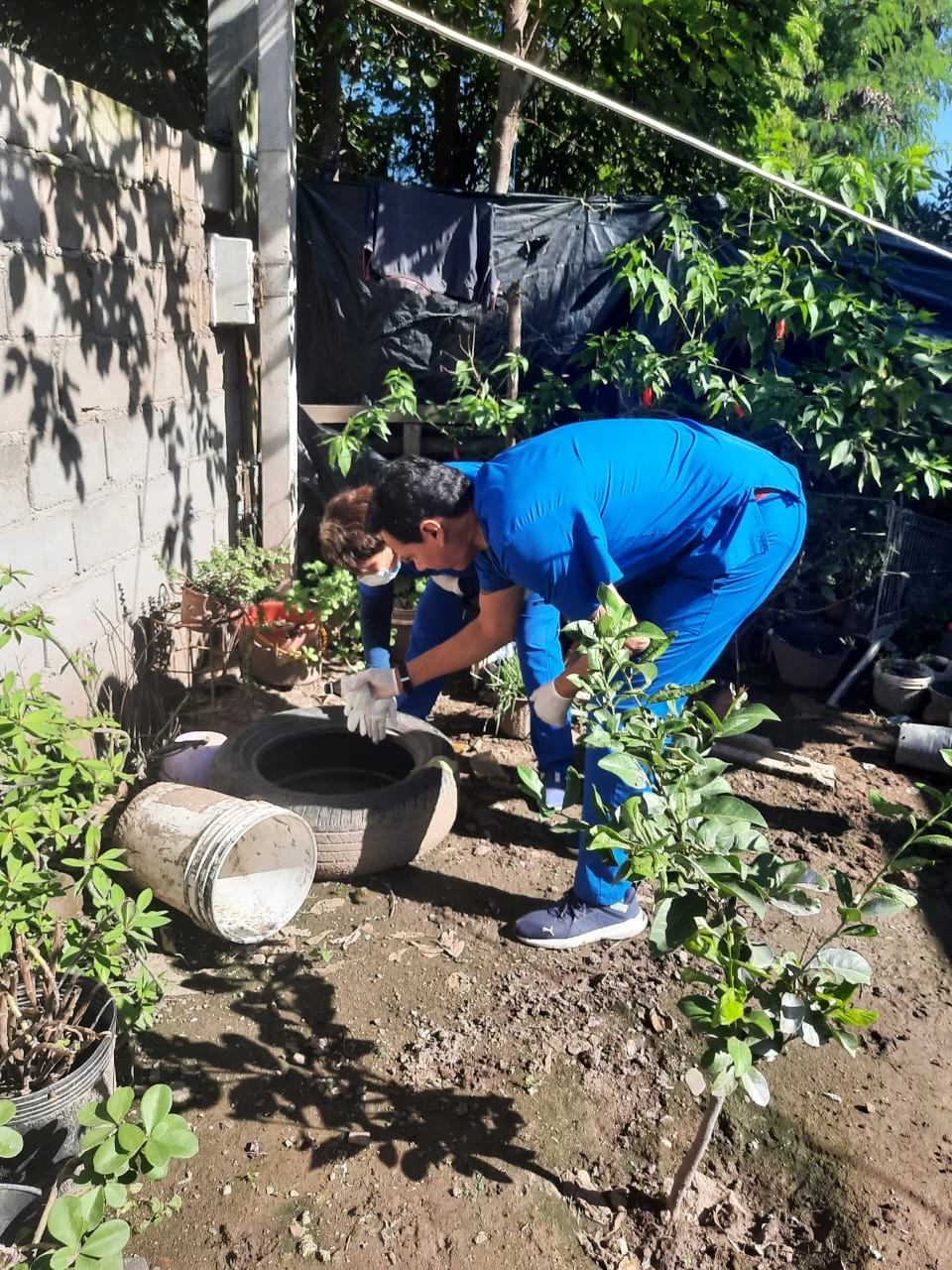 OPERATIVO. Los agentes sanitarios recorrieron el jueves la zona de Los Vázquez para combatir el mosquito. 