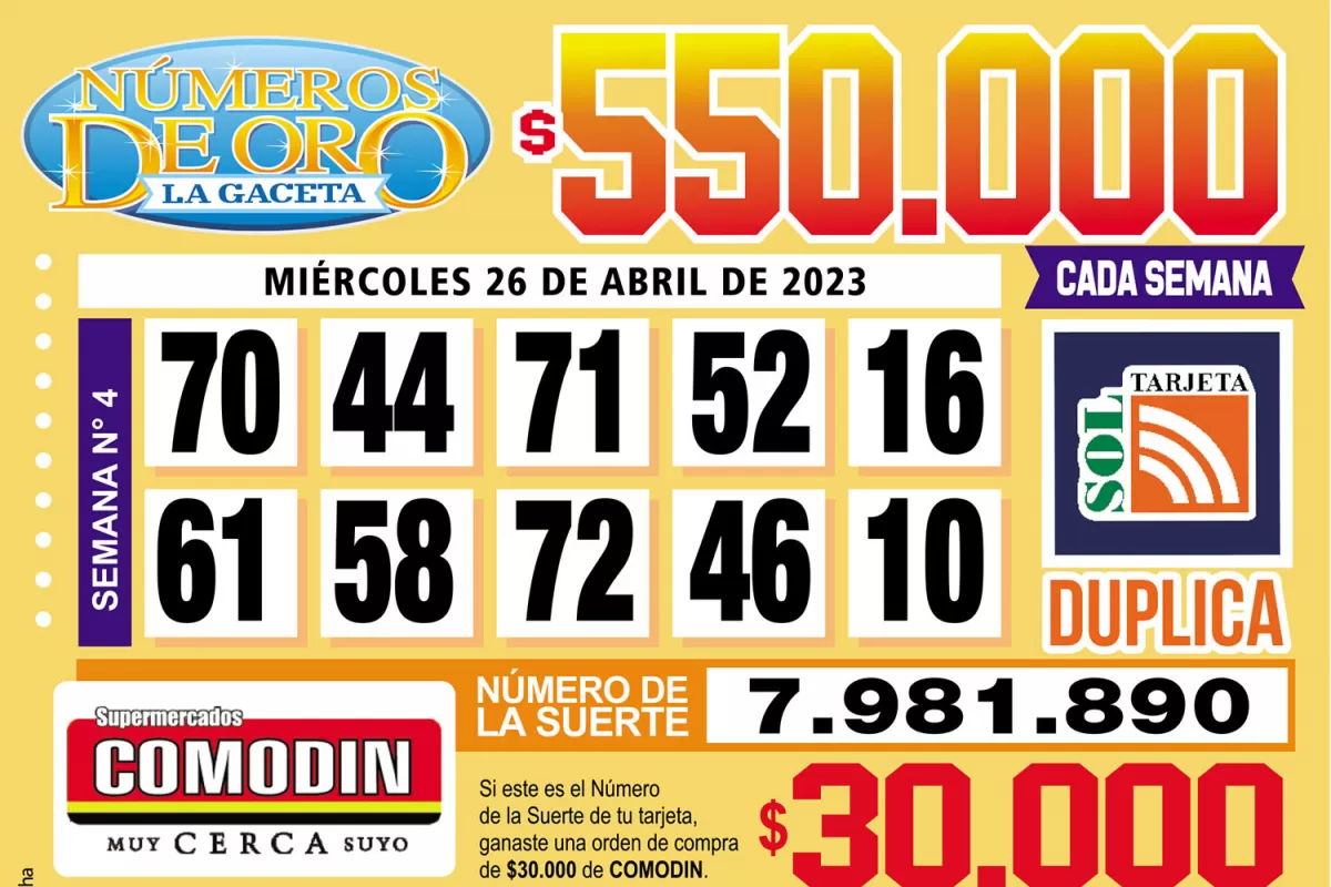 Los Números de Oro de LA GACETA del 26 de abril de 2023