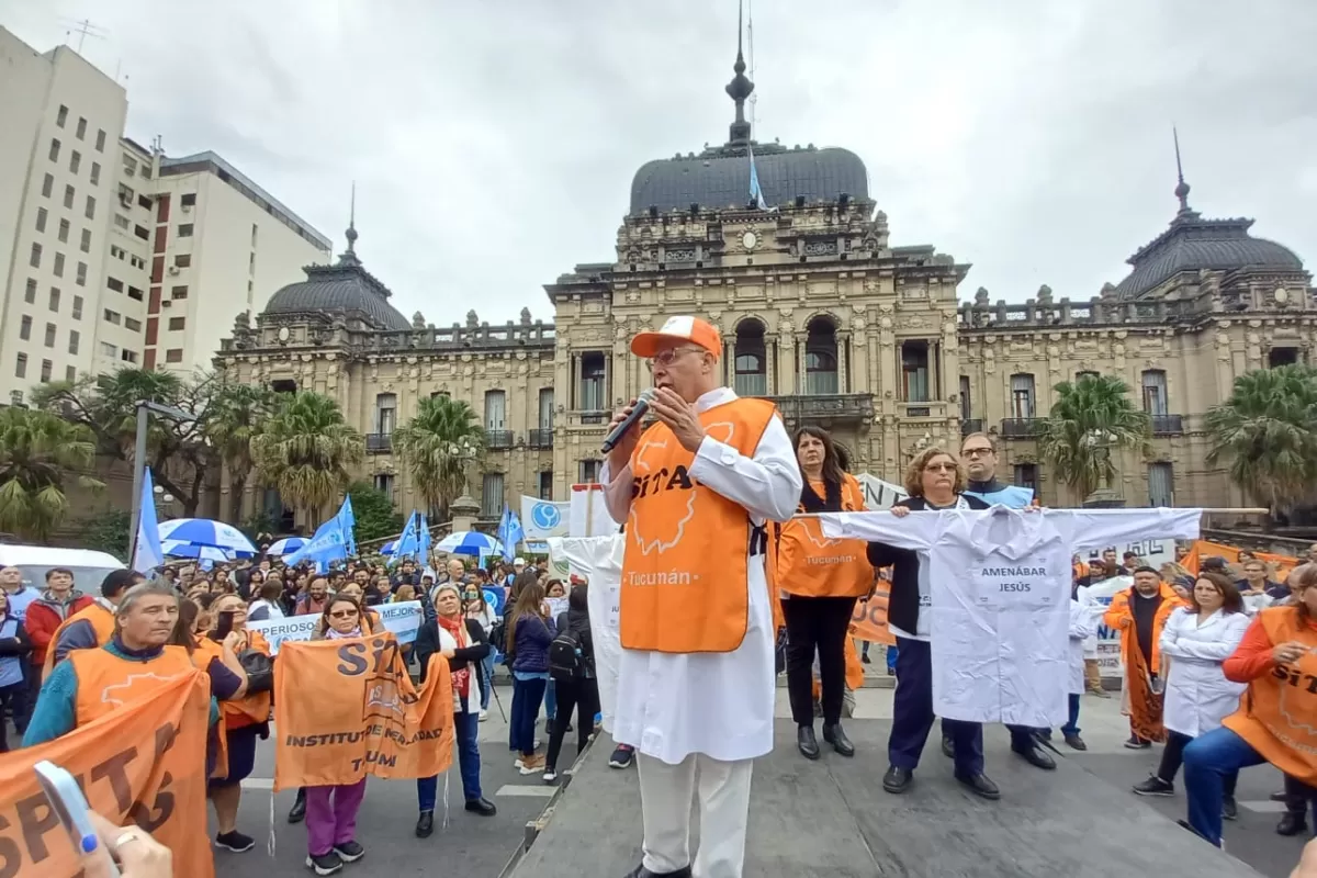 Julián Nassif, durante la protesta de Sitas. LA GACETA / ANALÍA JARAMILLO