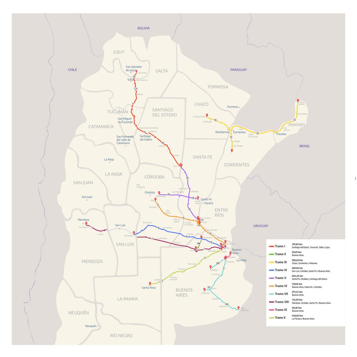 Mapa con los tramos de autopistas concesionados por empresas privadas. 