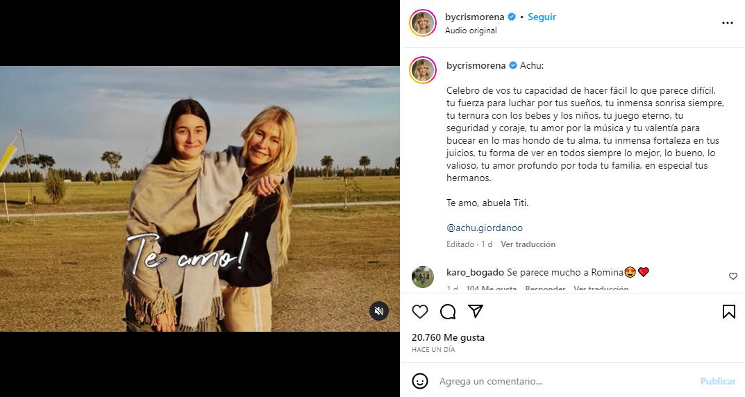 Cris Morena junto a su nieta Azul, hija de Romina Yan