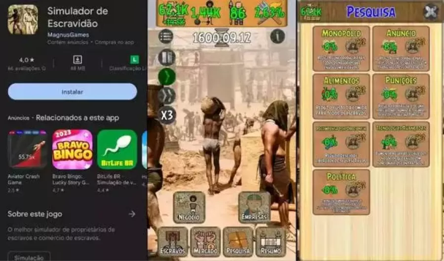 La interfaz del videojuego Simulador de esclavitud que fue retirado de la Play Store. (Foto: Google)