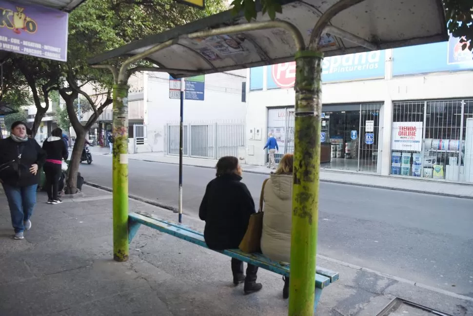 TRANSPORTE PÚBLICO, EN CRISIS. Una usuaria aguarda el colectivo en una parada. Foto de ARCHIVO LA GACETA