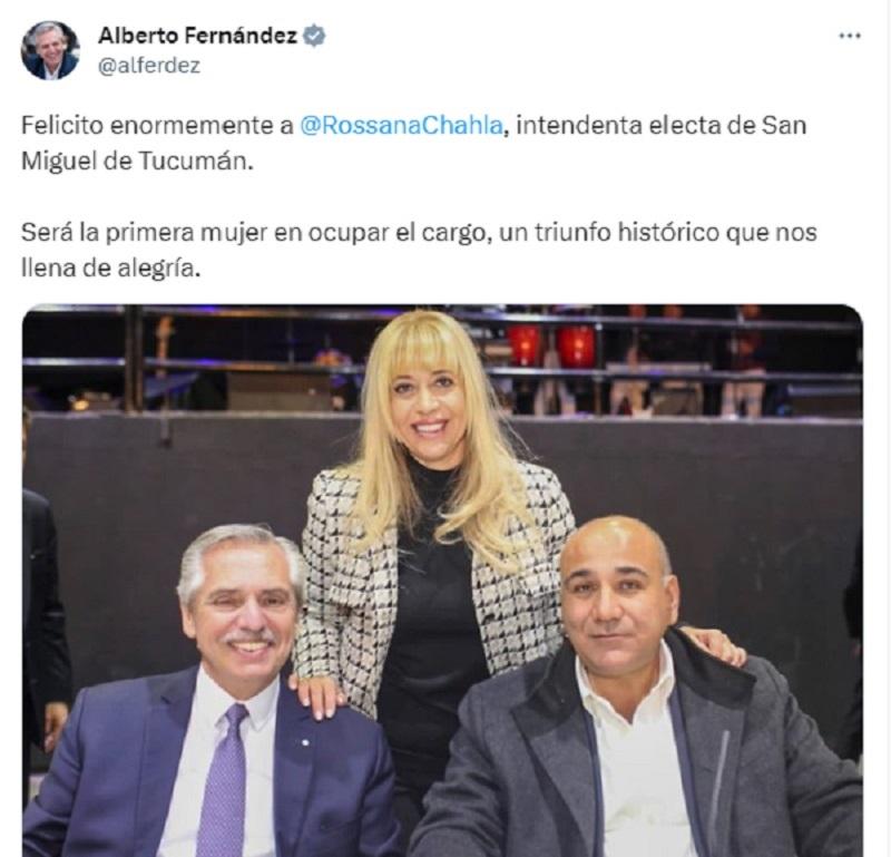 Alberto Fernández felicitó a Rossana Chahla: Un triunfo histórico que nos llena de alegría