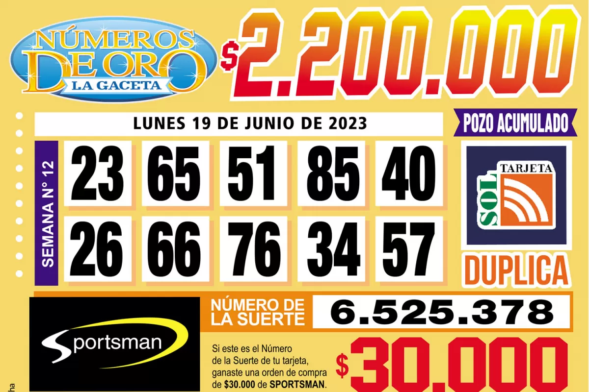 Los Números de Oro de LA GACETA del 19 de junio de 2023