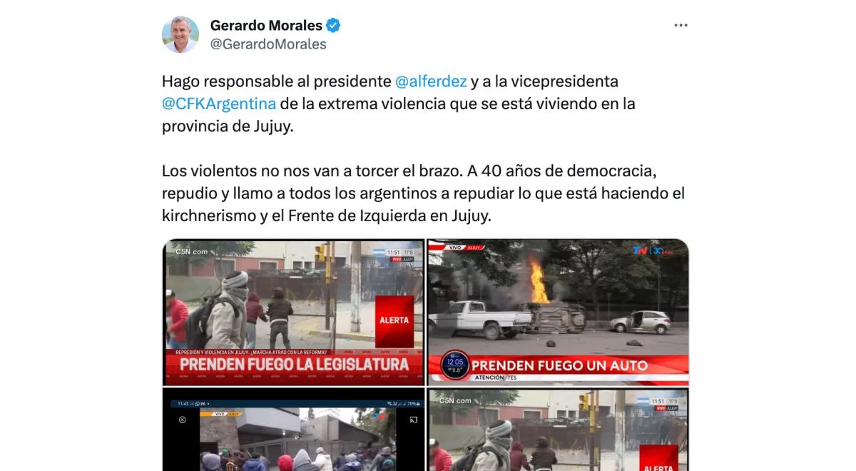 Morales responsabiliza al gobierno nacional por los incidentes