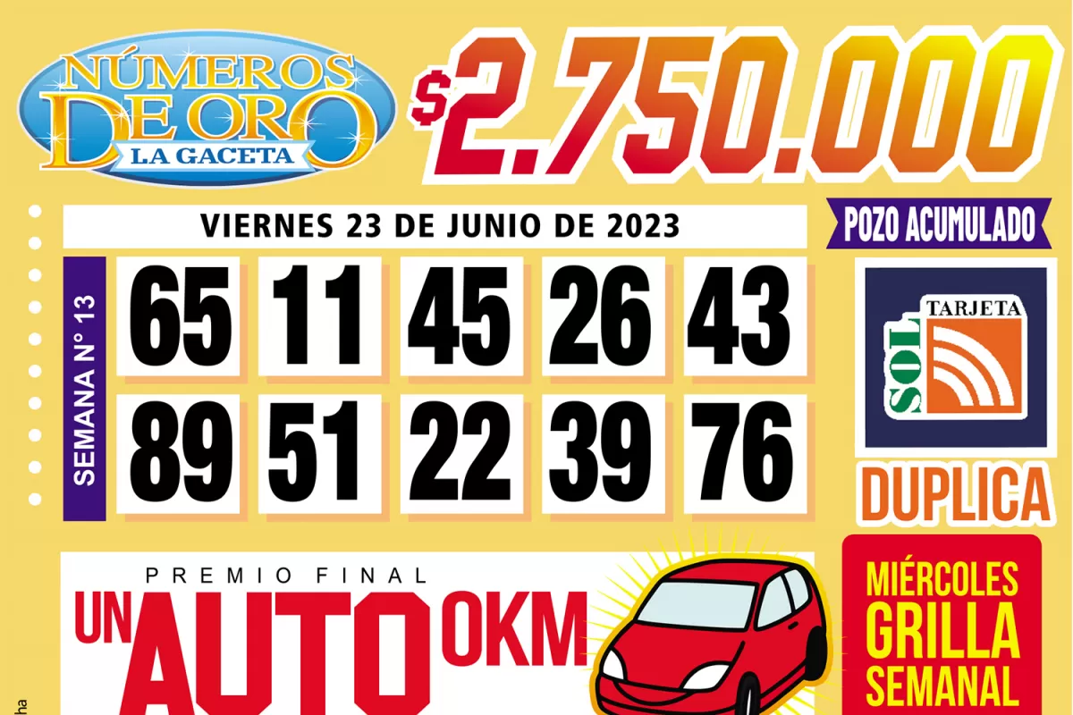 Los Números de Oro de LA GACETA del 23 de junio de 2023