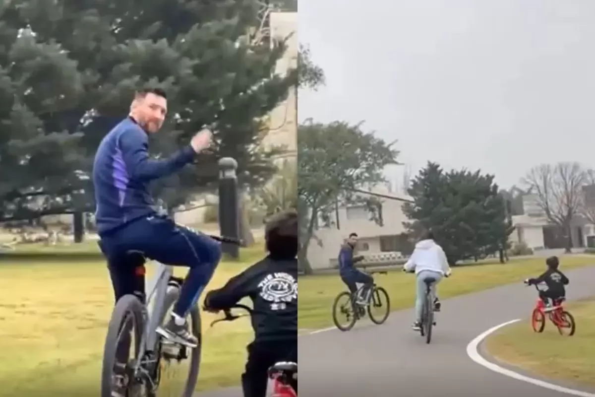 Video: Lionel Messi salió a pasear en bicicleta junto a su familia y lució un particular detalle