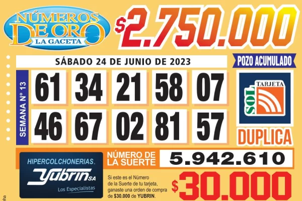 Los Números de Oro de LA GACETA del 24 de junio de 2023