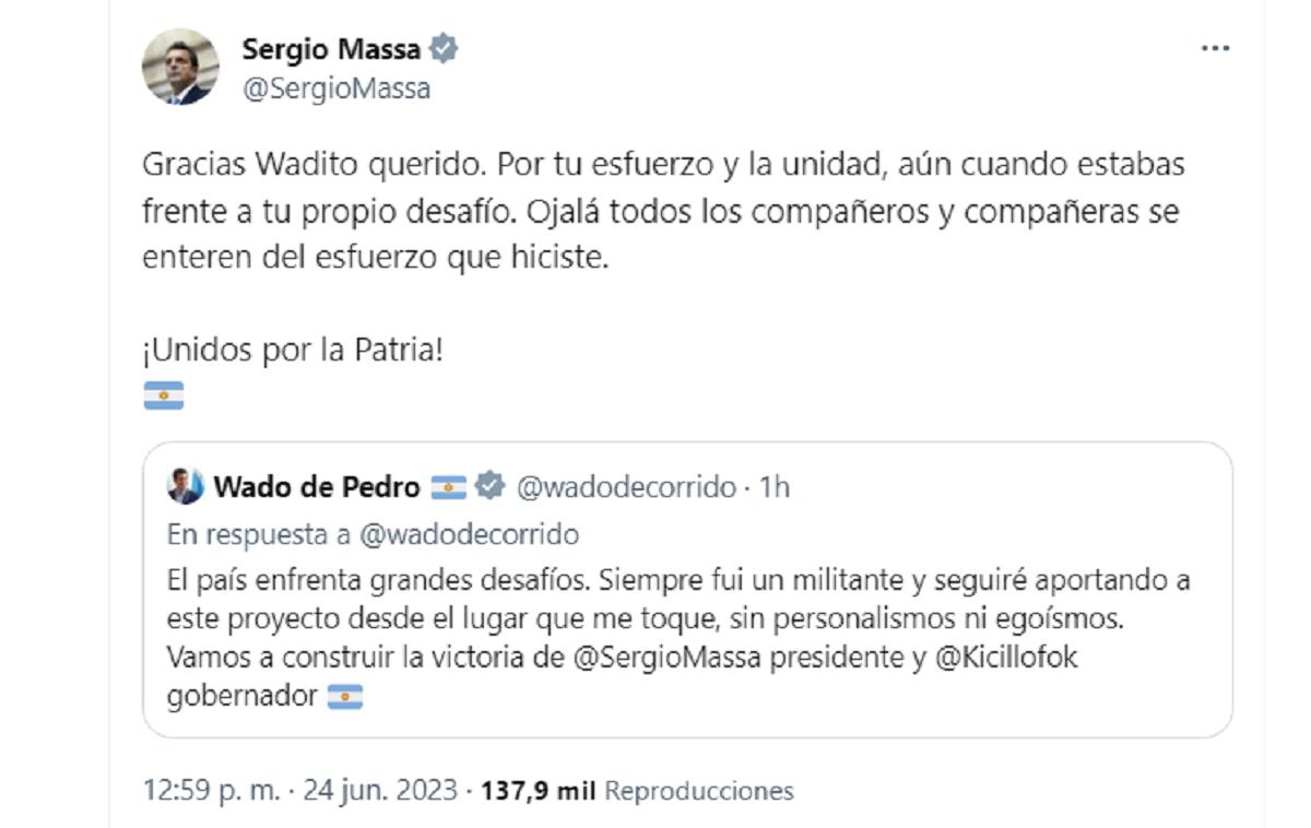 Gracias Wadito querido: el primer mensaje de Massa como precandidato presidencial