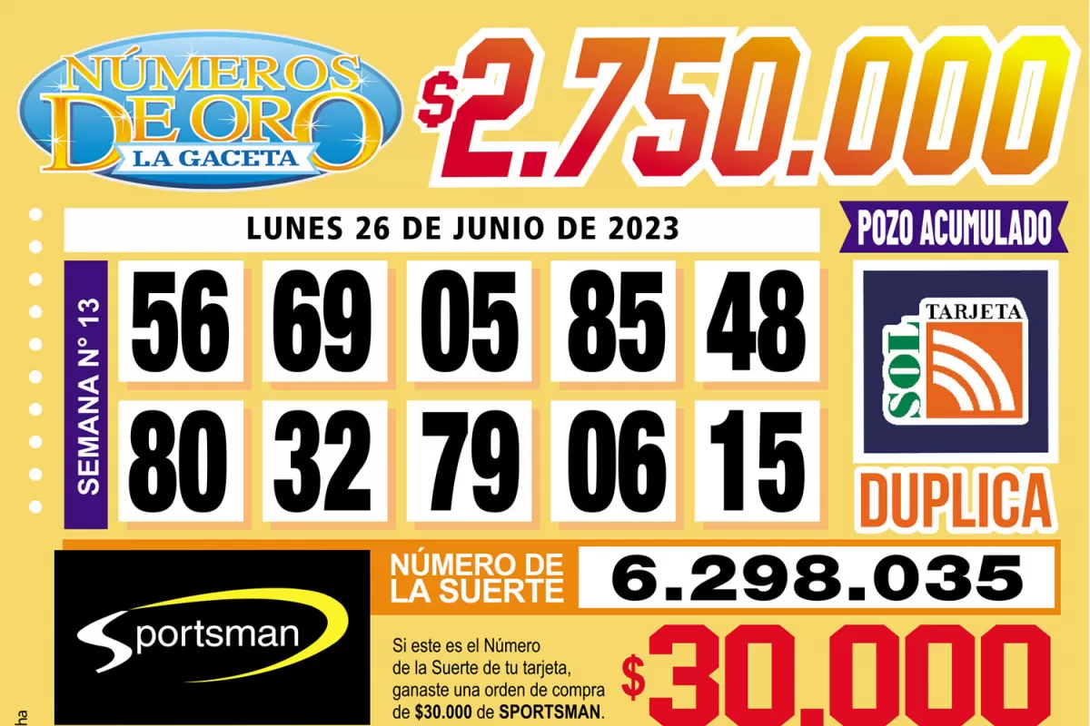 Los Números de Oro de LA GACETA del 26 de junio de 2023