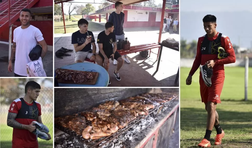 PARA BAJAR LOS DECIBELES. Luego del entrenamiento en el que Frontini ajustó detalles de cara al duelo del sábado, el plantel se relajó comiendo un asado. 