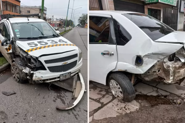 Video: un taxi chocó contra un auto estacionado en barrio Sur