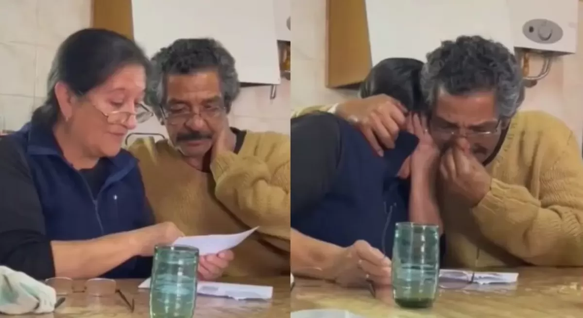 La emoción de una pareja con el regalo de su hijo