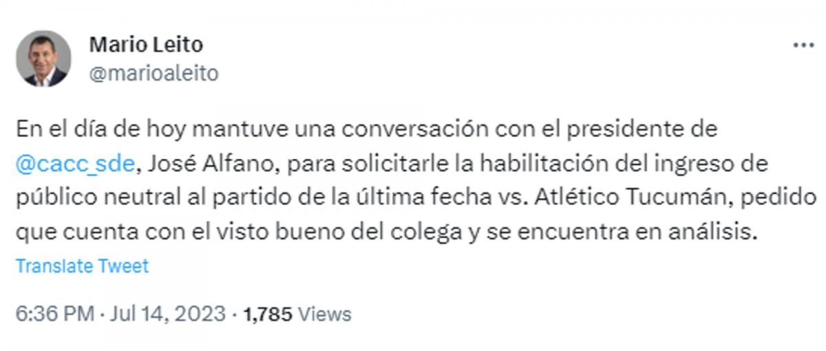 Los hinchas de Atlético Tucumán podrían ir al partido ante Central Córdoba en Santiago del Estero