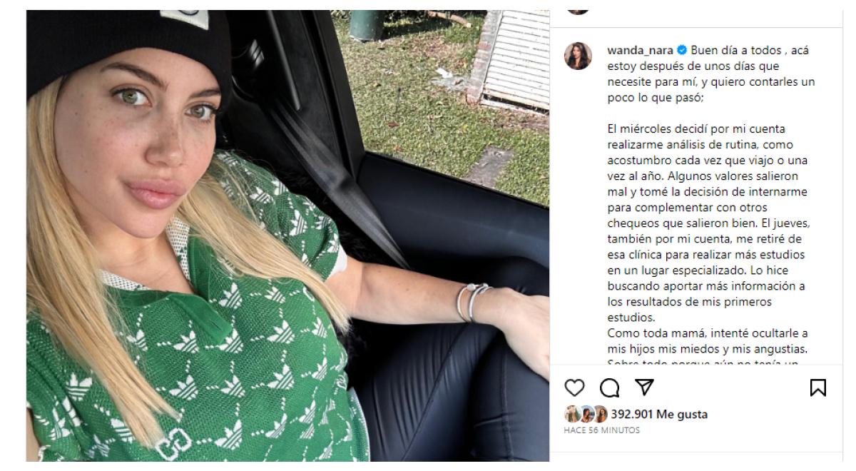 El posteo de Wanda Nara en el que habló sobre su salud