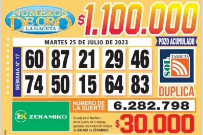 Los Números de Oro de LA GACETA del 25 de julio de 2023