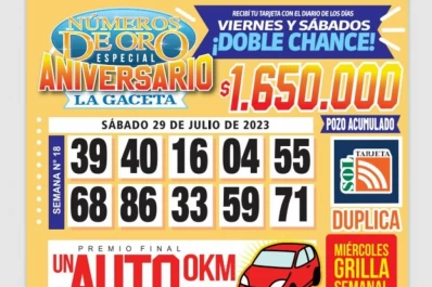 Los Números de Oro de LA GACETA del 29 de julio de 2023