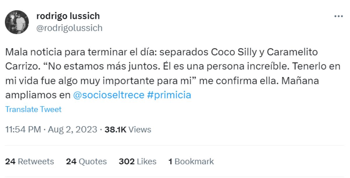 ¿El fin del amor? Confirman que “Caramelito” Carrizo y el “Coco” Sily se separaron