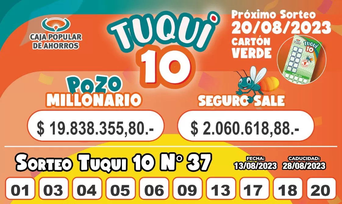 Tuqui 10: cómo salió el sorteo del domingo 13 de agosto