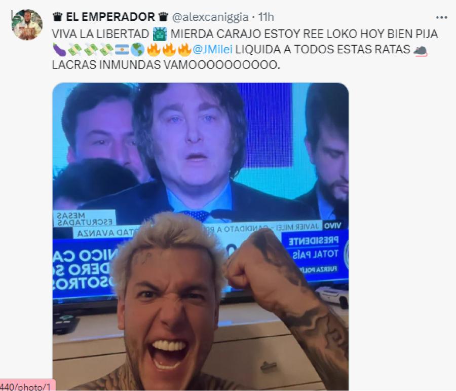 Alex Caniggia celebró el triunfo de Milei