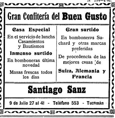 PUBLICIDAD. La confitería ubicada en 9 de Julio primera cuadra era una de las más renombrada de la ciudad. 