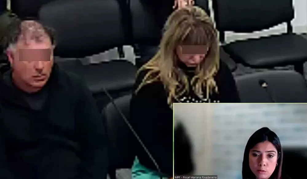 AUDIENCIA. Ernesto Gastón Drube y María Emilia Salomone seguirán detenidos; abajo la fiscala de la causa. imagen captura de pantalla. Cortesía ministerio Público Fiscal