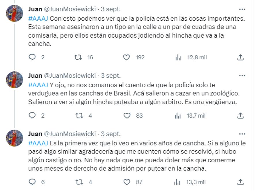 Un hincha de Argentinos aseguró que le labraron un acta por insultar al árbitro en el partido ante Atlético Tucumán