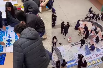 Lionel Messi y 90.000 tapitas: mirá el increíble mosaico que hicieron unos alumnos en el patio del colegio