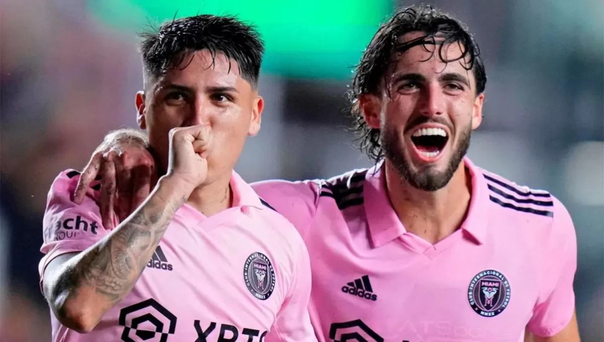 FESTEJO. Farías y Campana anotaron los goles para la victoria de Inter de Miami.