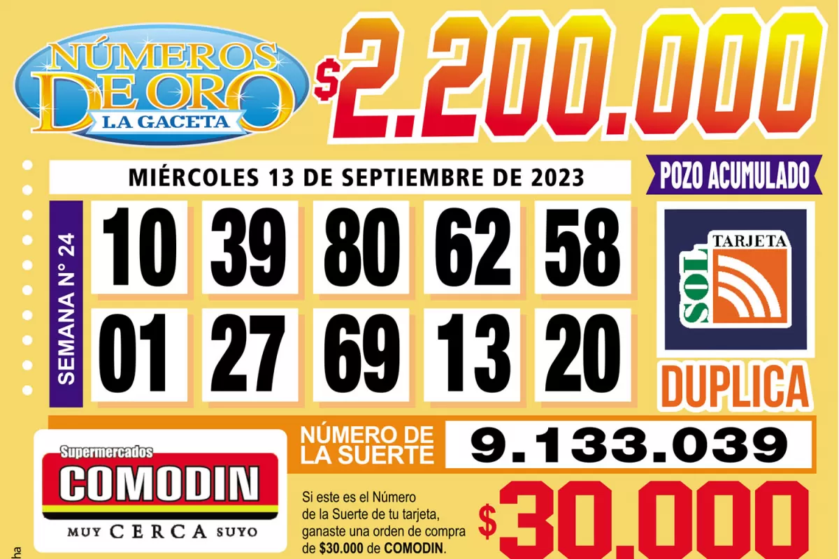 Los Números de Oro de LA GACETA del 13 de septiembre de 2023