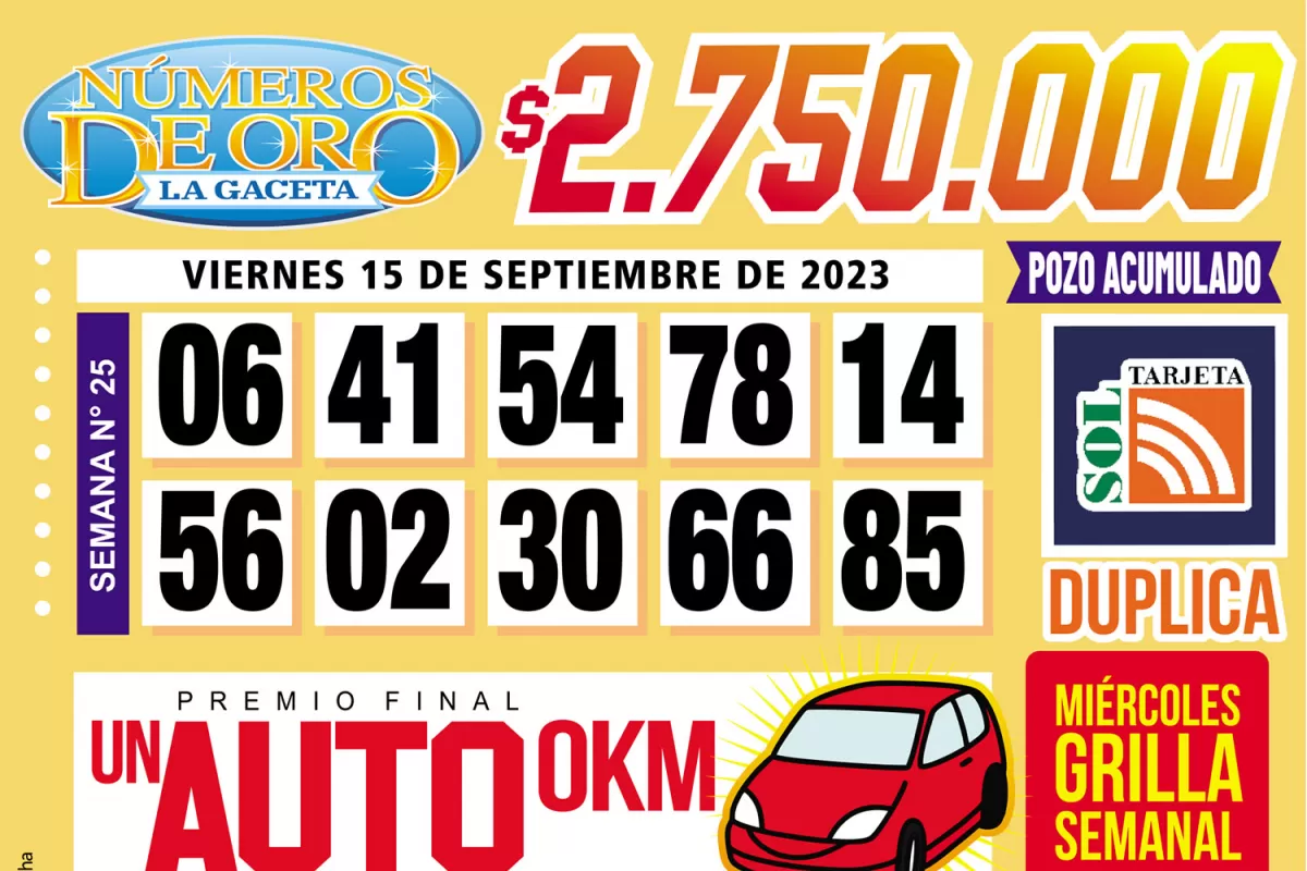 Los Números de Oro de LA GACETA del 15 de septiembre de 2023