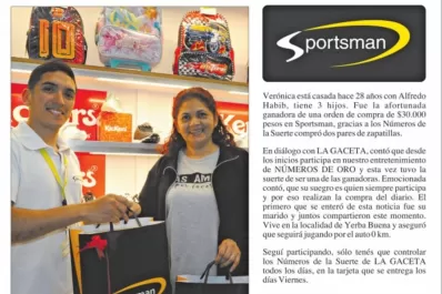 Números de la Suerte: Verónica del Carmen Teves ganó una orden de compra de $30.000 en Sportsman