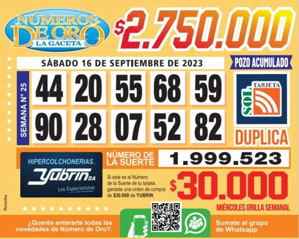 Los Números de Oro de LA GACETA del 16 de septiembre de 2023