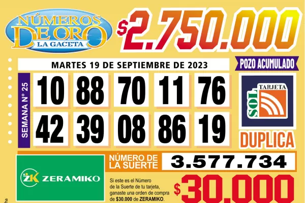 Los Números de Oro de LA GACETA del 19 de septiembre de 2023