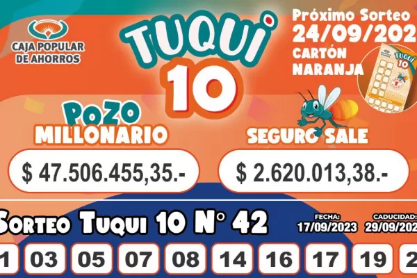Tuqui 10: cómo salió el sorteo del domingo 17 de septiembre