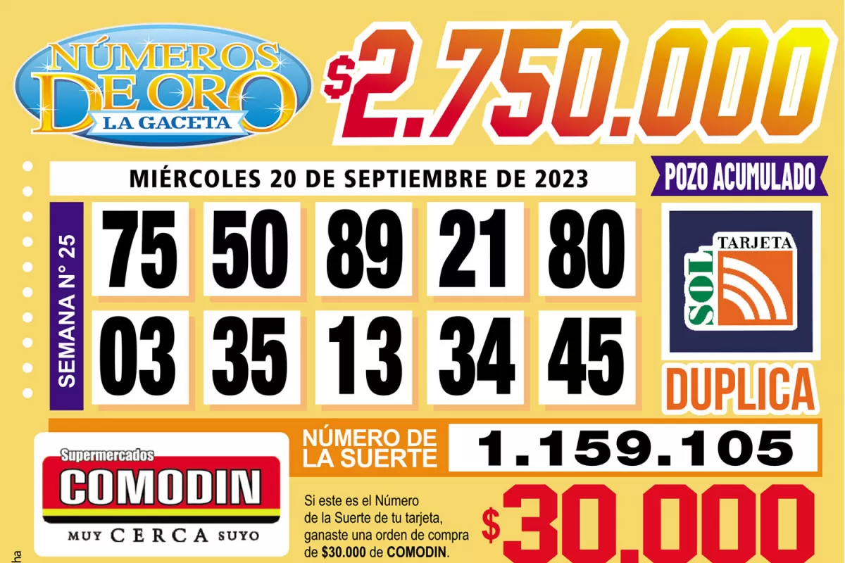 Los Números de Oro de LA GACETA del 20 de septiembre de 2023