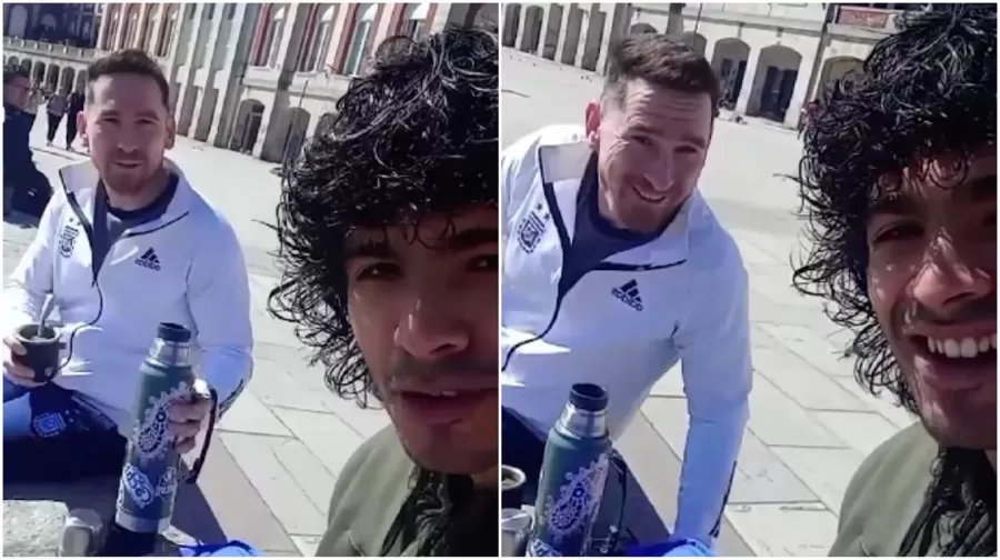 Mar del Plata: los dobles de Messi y Maradona se juntaron a tomar mates y revolucionaron la ciudad Feliz.