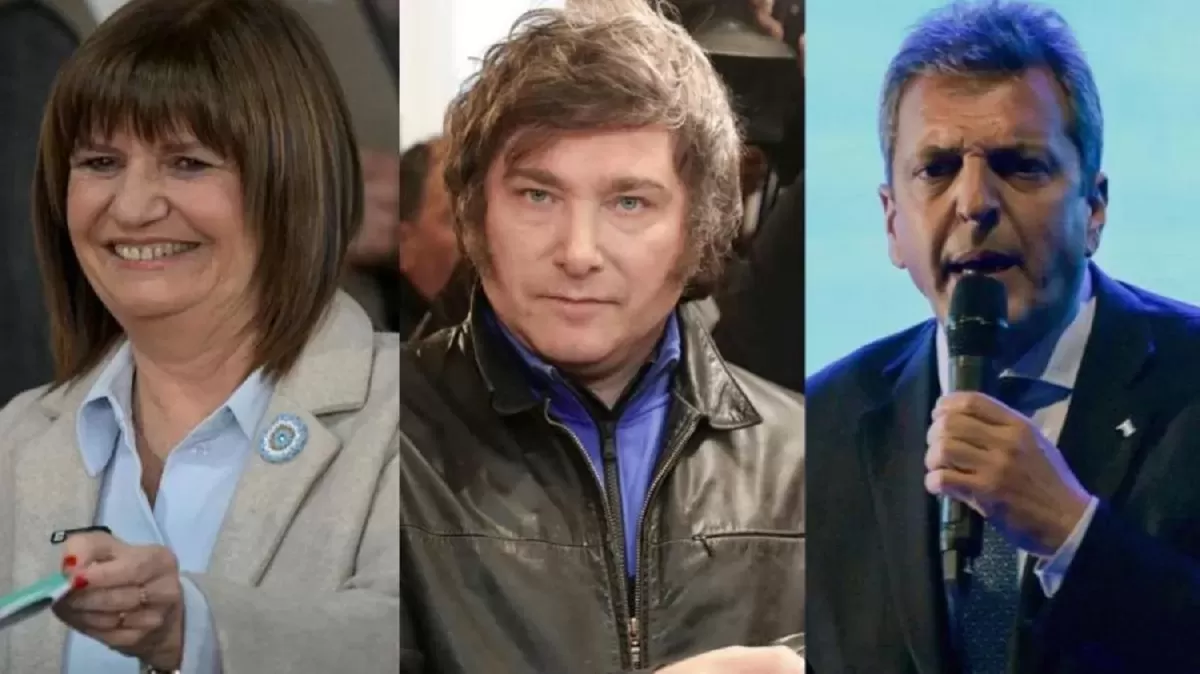 POR LA PRESIDENCIA. Patricia Bullrich, Javier Milei y Sergio Massa son los candidatos principales. 