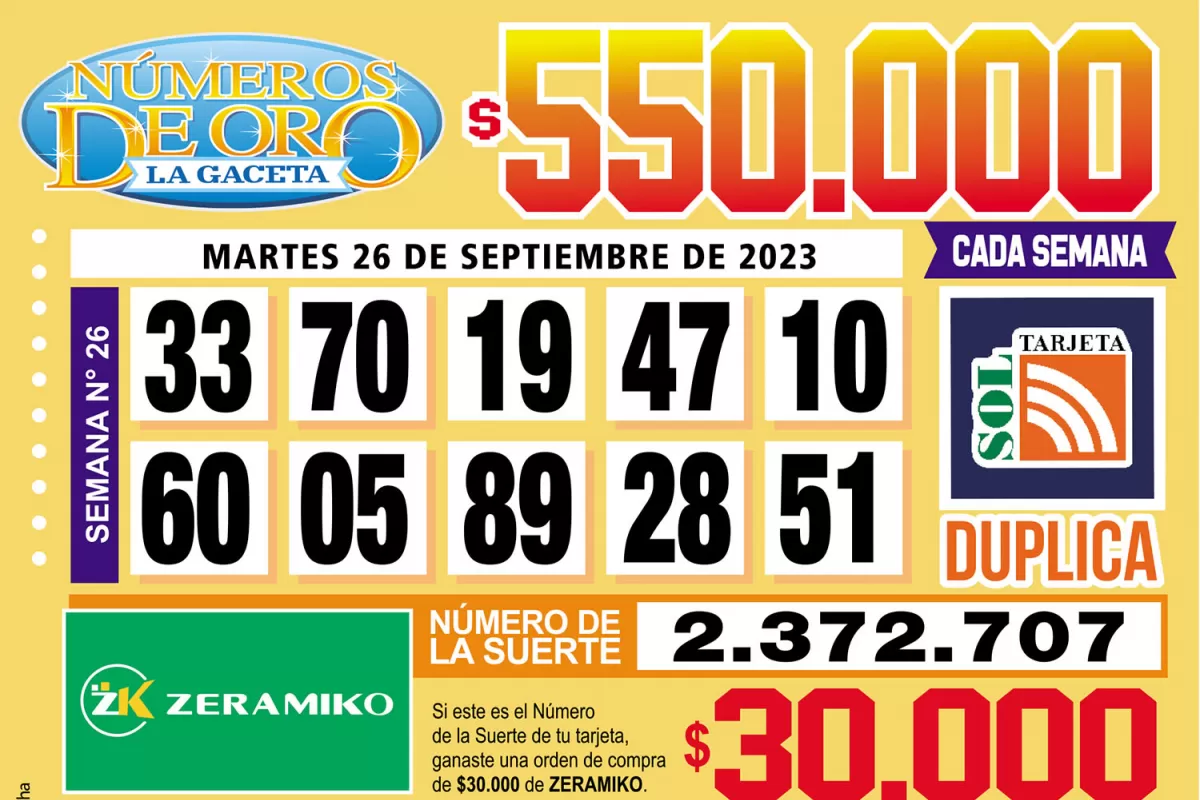 Los Números de Oro de LA GACETA del 26 de septiembre de 2023