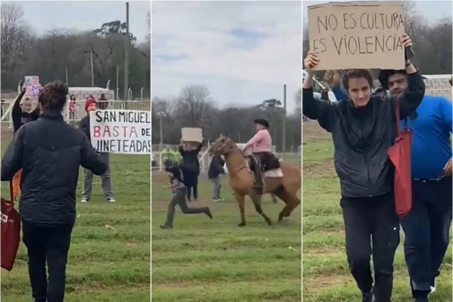 El momento en que jinetes echaron a rebencazos a proteccionistas que manifestaban contra el maltrato animal