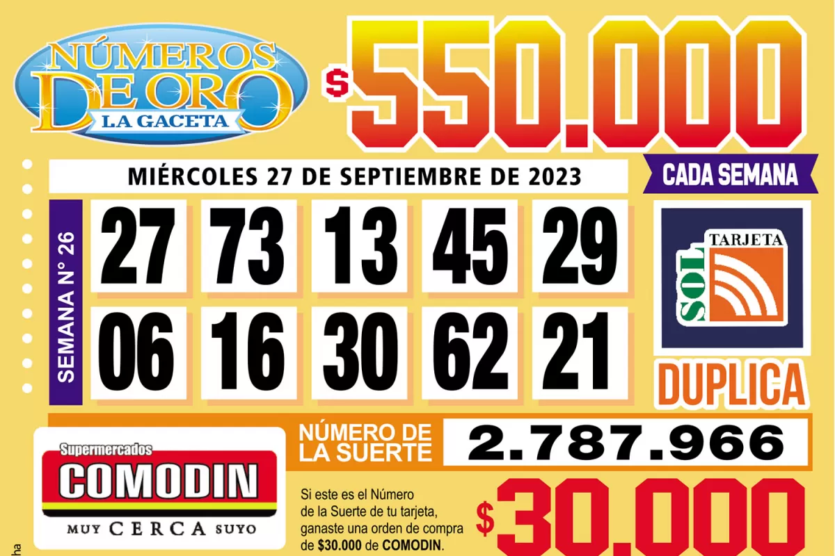 Los Números de Oro de LA GACETA del 27 de septiembre de 2023