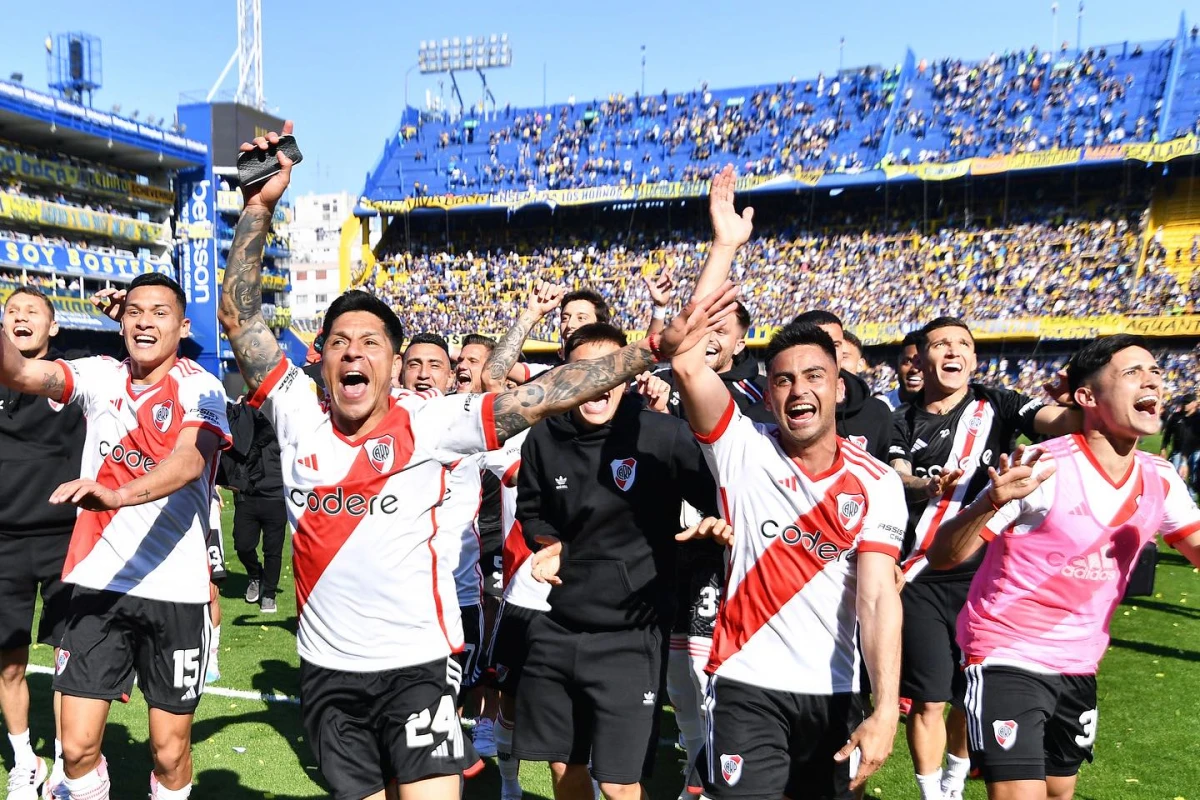 Festejo de los jugadores de River. 