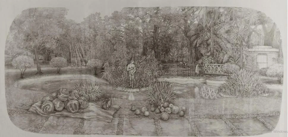 “JARDÍN DE LA REPÚBLICA”. El delicado y detallado dibujo de Rosalba Mirabella obtuvo el Premio Especial del Jurado y se expone en el Museo Casa Padilla hasta el 3 de diciembre.