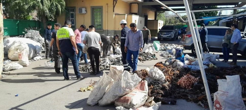 DURO TRABAJO. Durante varias horas policías y peritos separaron los elementos que estaban embolsados en la caja del camión.