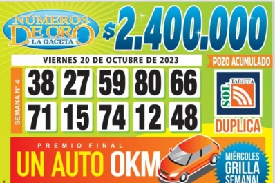 Los Números de Oro de LA GACETA del 20 de octubre de 2023