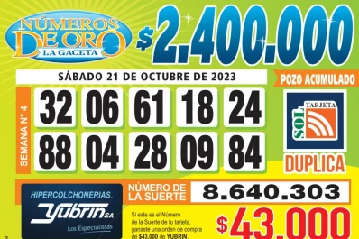 Los Números de Oro de LA GACETA del 21 de octubre del 2023
